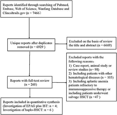 Comparisons Between Frontline Therapy and a Combination of Eltrombopag Plus Immunosuppression Therapy and Human Leukocyte Antigen-Haploidentical Hematopoietic Stem Cell Transplantation in Patients With Severe Aplastic Anemia: A Systematic Review